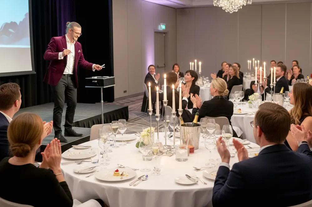 Stand-up-Zaubershow auf einer Bühne in Berlin